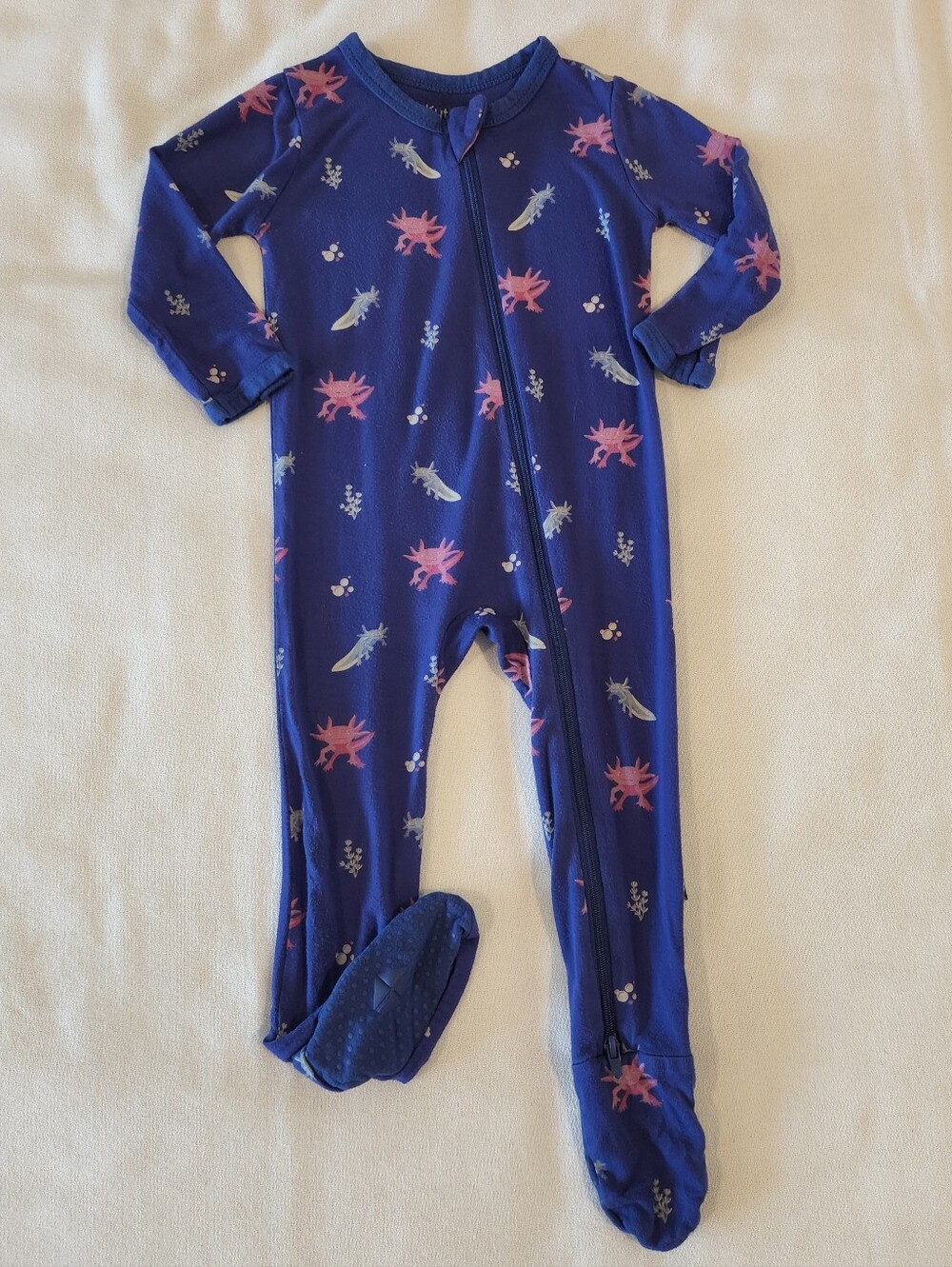 Kyte BABY Navy Blue Footed One-Piece with Pink and Light Blue Sea Creatures